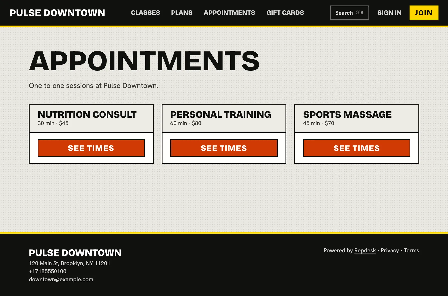 Appointments screen
