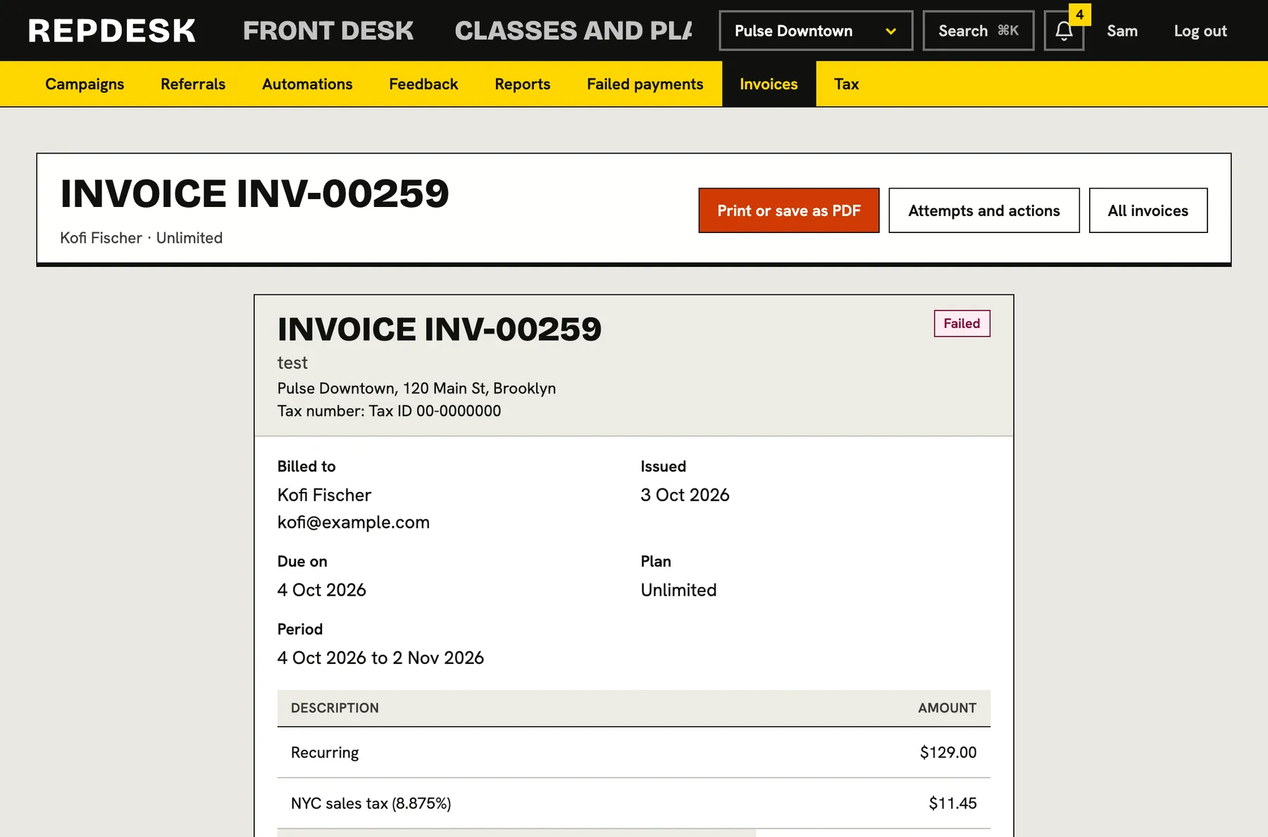 A numbered invoice for every charge