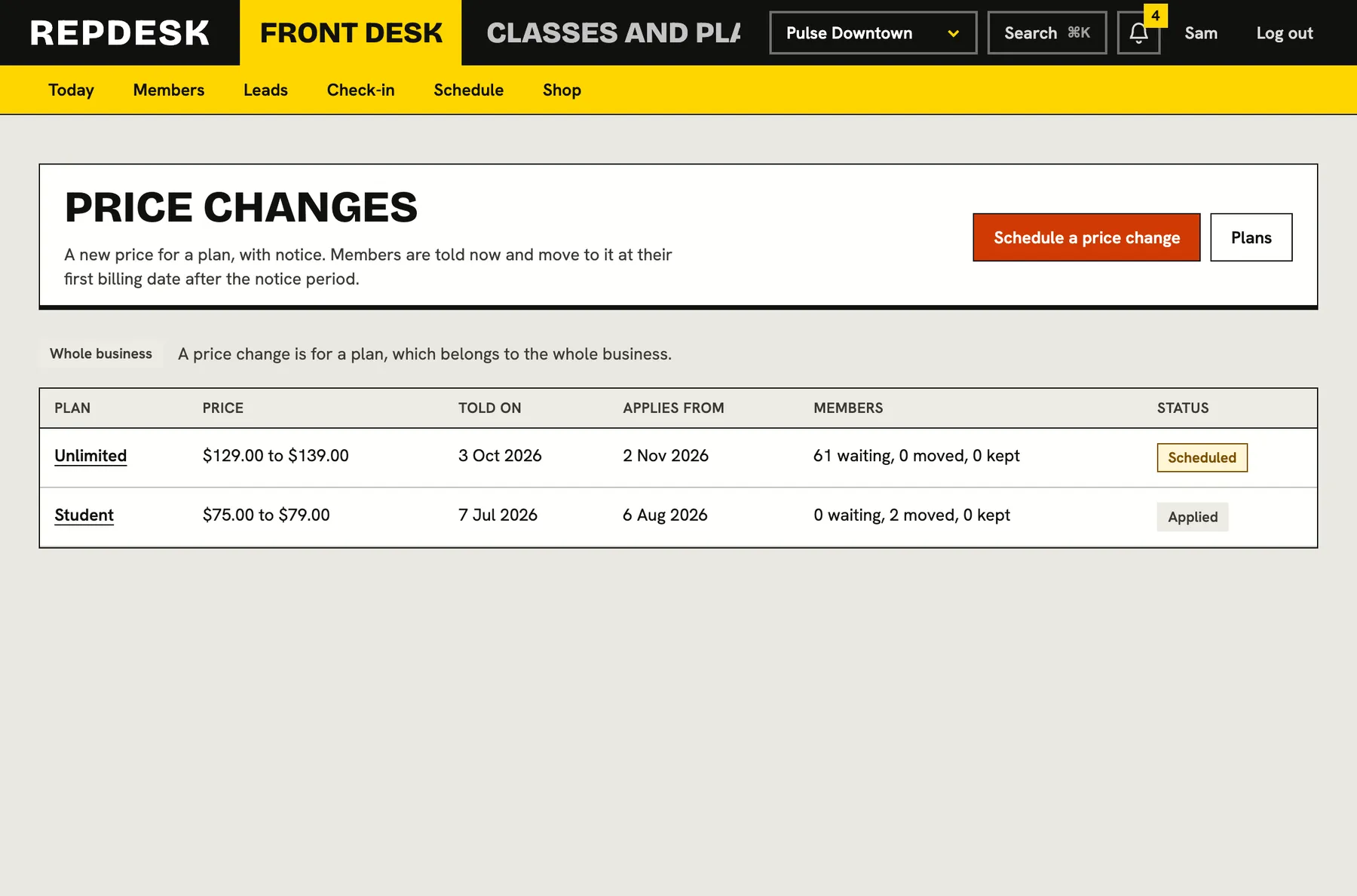Price changes with proper notice