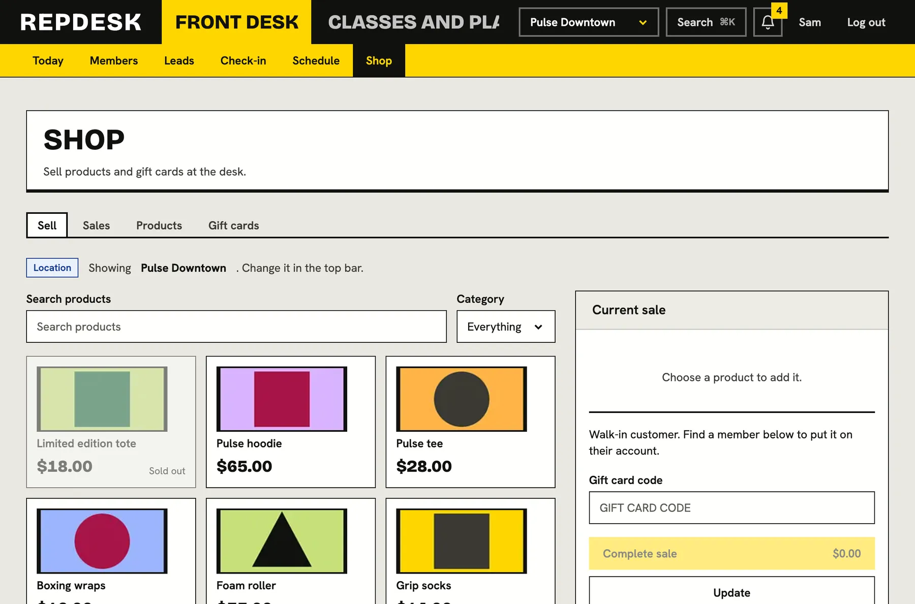 Point of sale screen