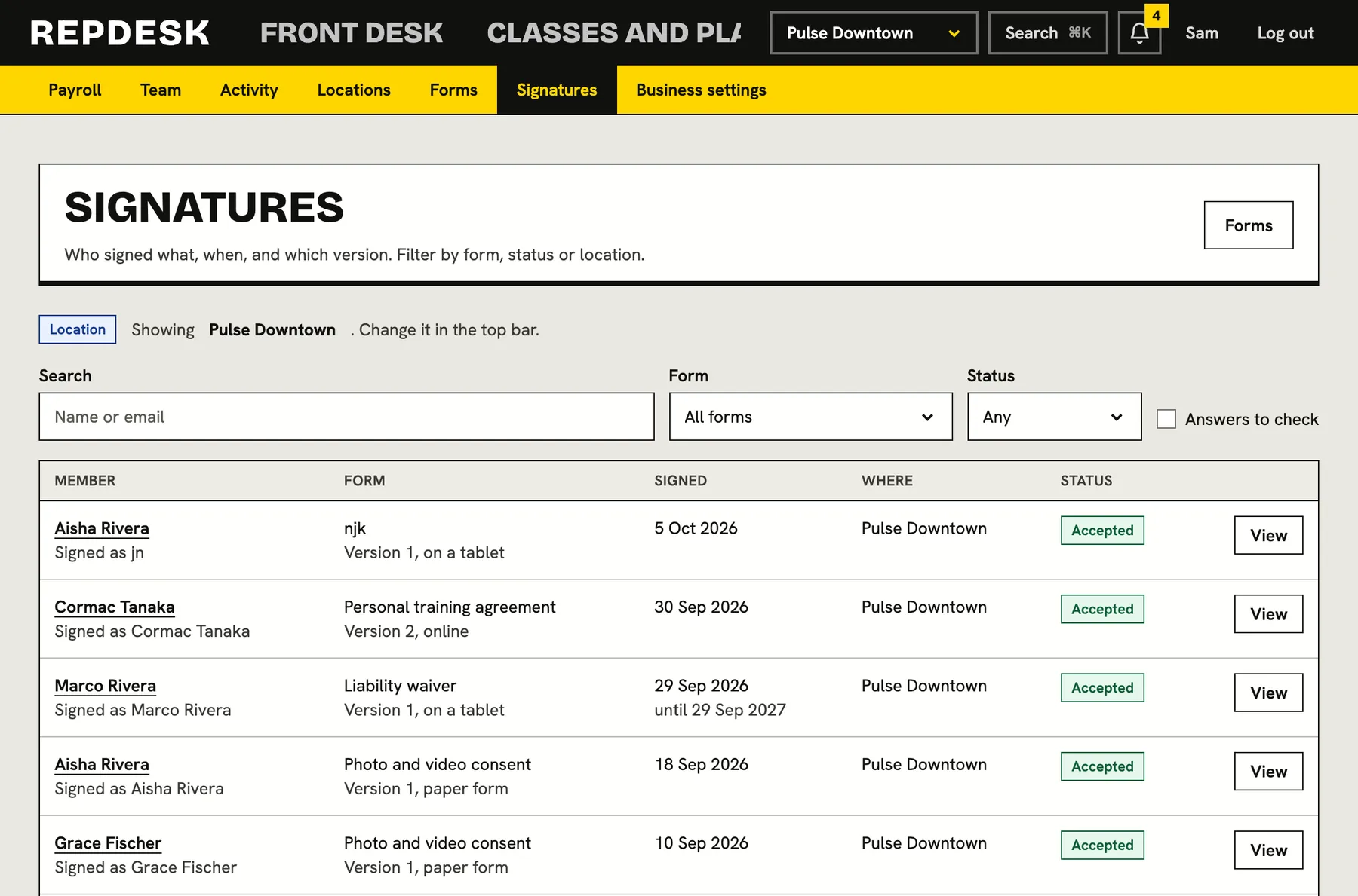 See who has signed, and who has not